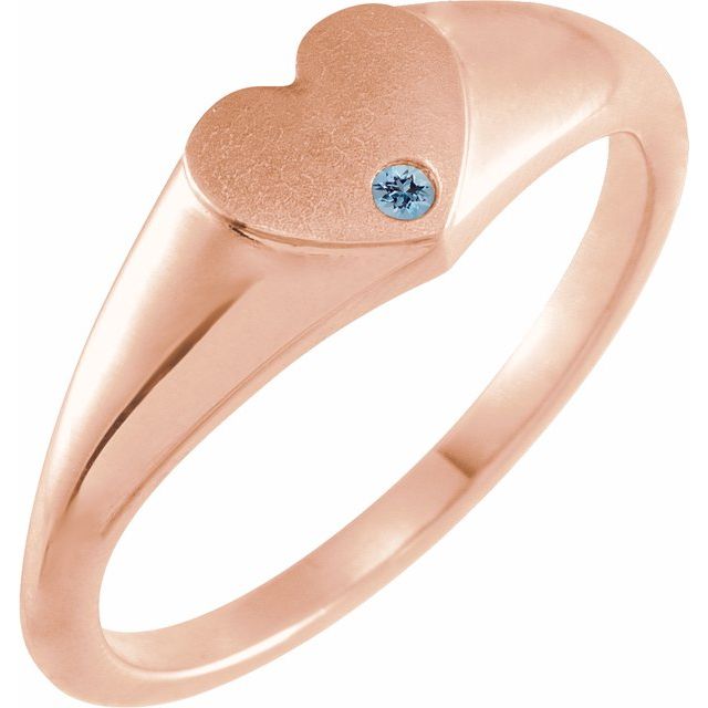 14K Rose Natural Aquamarine Heart Signet Ring
