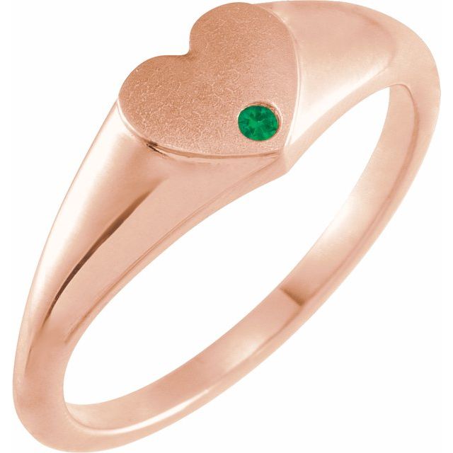 14K Rose Natural Emerald Heart Signet Ring