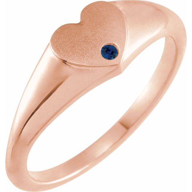 14K Rose Natural Blue Sapphire Heart Signet Ring