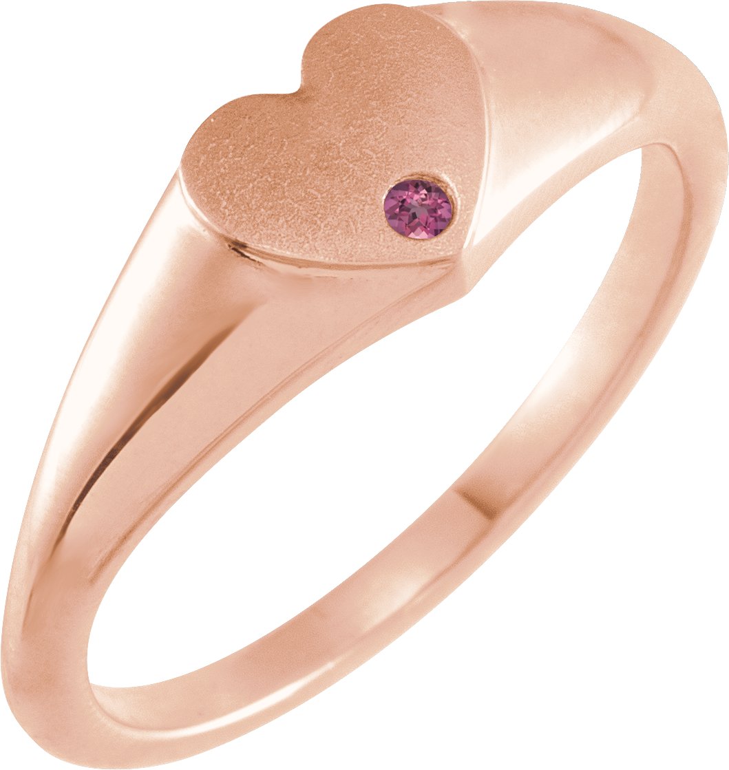 14K Rose Natural Pink Tourmaline Heart Signet Ring