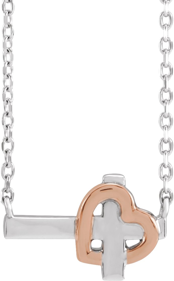 Sideways Cross & Heart Necklace or Center