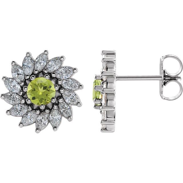 Sterling Silver 5 mm Natural Peridot & 1 3/8 CTW Natural Diamond Earrings