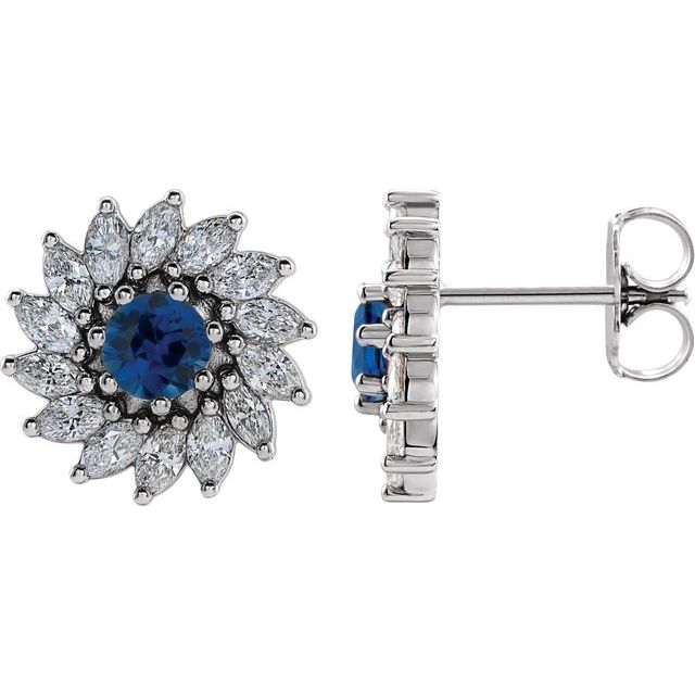 14K White 3.5 mm Natural Blue Sapphire & 3/4 CTW Natural Diamond Earrings