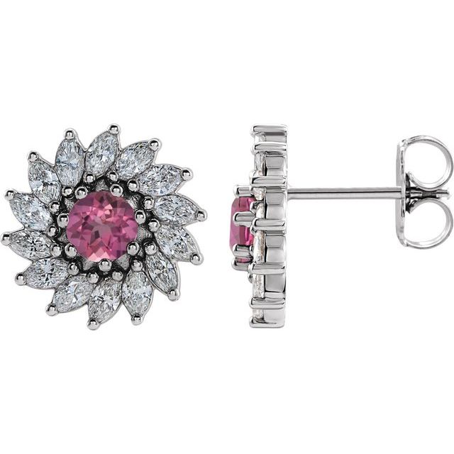 Sterling Silver 6 mm Natural Pink Tourmaline & 2 1/5 CTW Natural Diamond Earrings