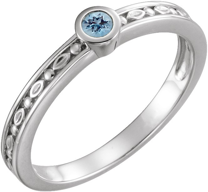 14K White Aquamarine Family Stackable Ring 