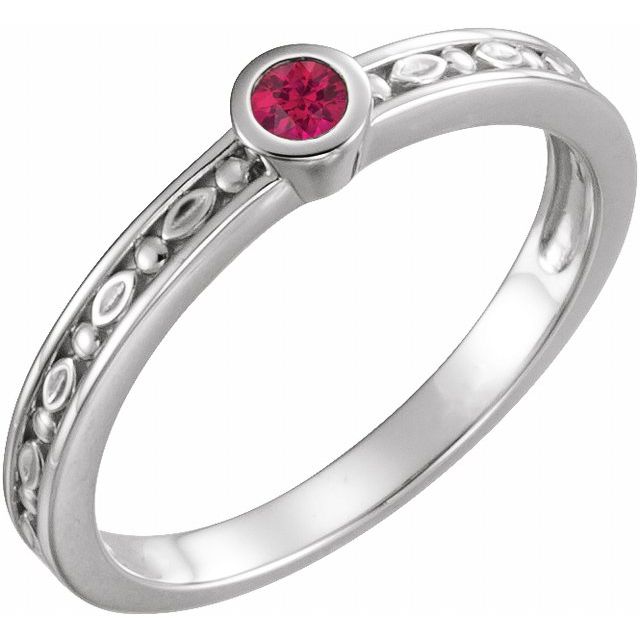 14K White Lab-Grown Ruby Family Stackable Ring