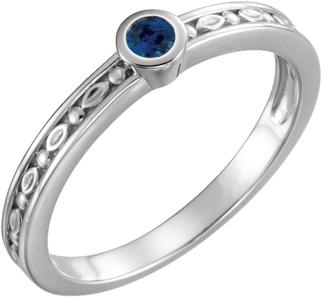 14K White Chatham Lab Created Blue Sapphire Family Stackable Ring Ref 16232500