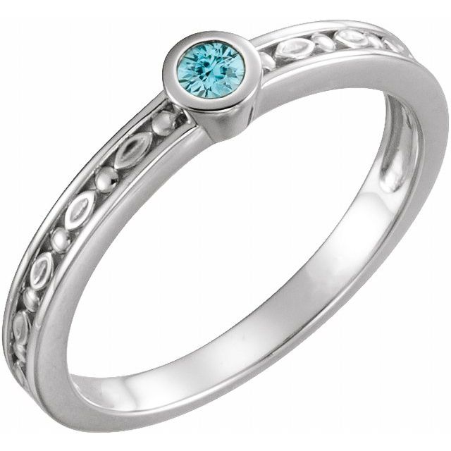 Sterling Silver Natural Blue Zircon Family Stackable Ring