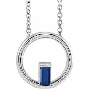 Sterling Silver Natural Blue Sapphire Circle 16-18" Necklace