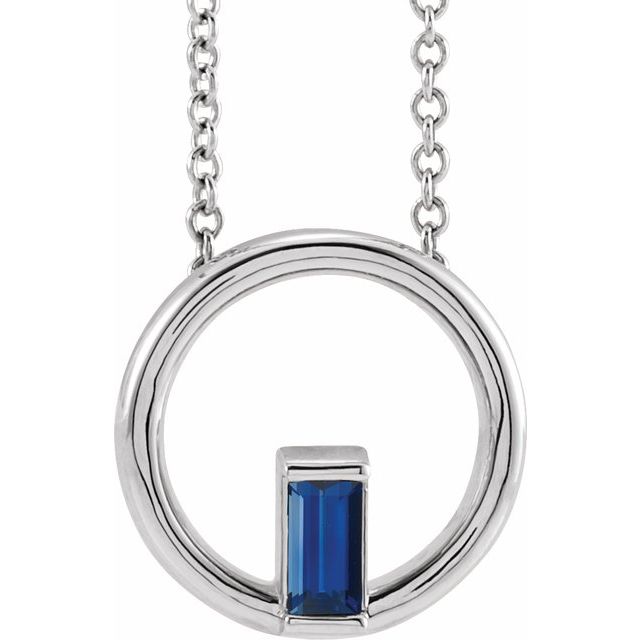 Sterling Silver Natural Blue Sapphire Circle 16-18 Necklace