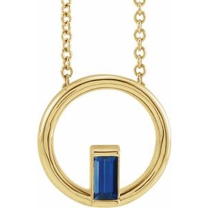 14K Yellow Natural Blue Sapphire Circle 16-18" Necklace