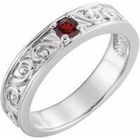 Sterling Silver Natural Mozambique Garnet Family Stackable Ring