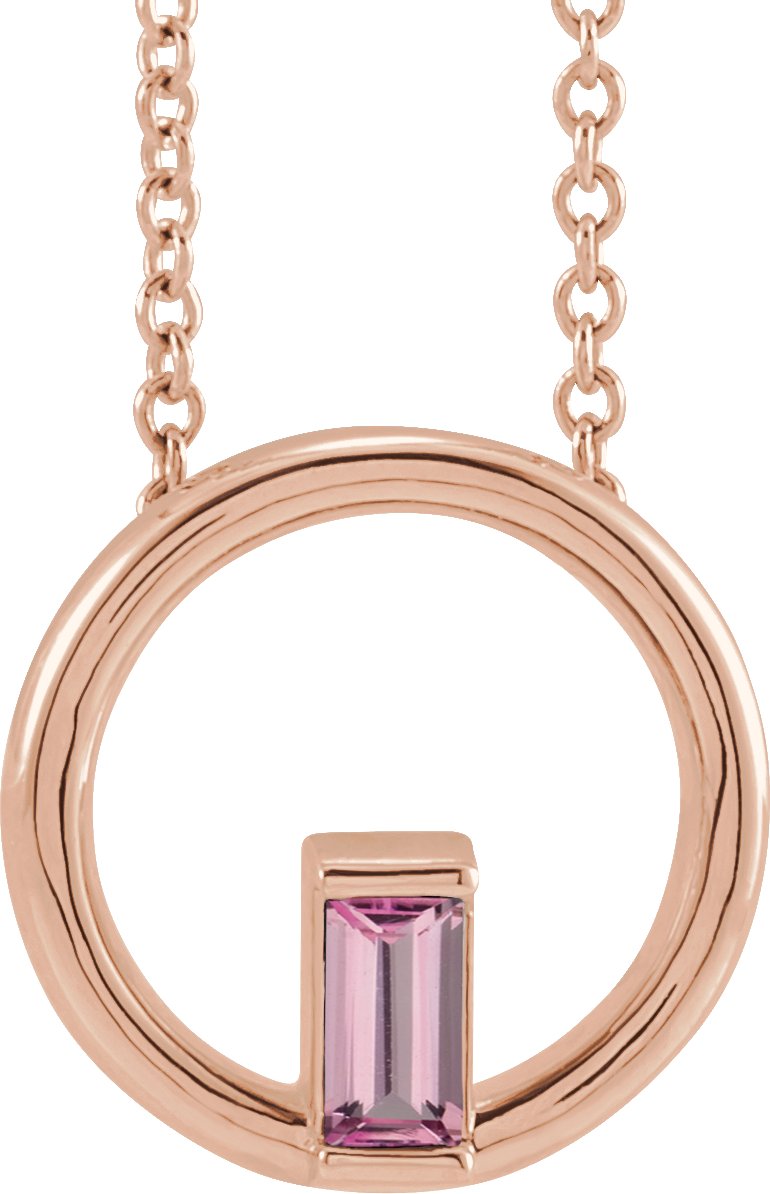 14K Rose Natural Pink Tourmaline Circle 16-18" Necklace