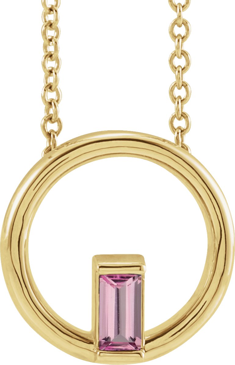 14K Yellow Natural Pink Tourmaline Circle 16-18" Necklace