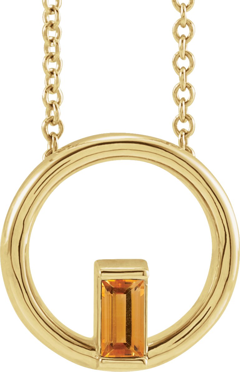 14K Yellow Natural Citrine Circle 16-18" Necklace