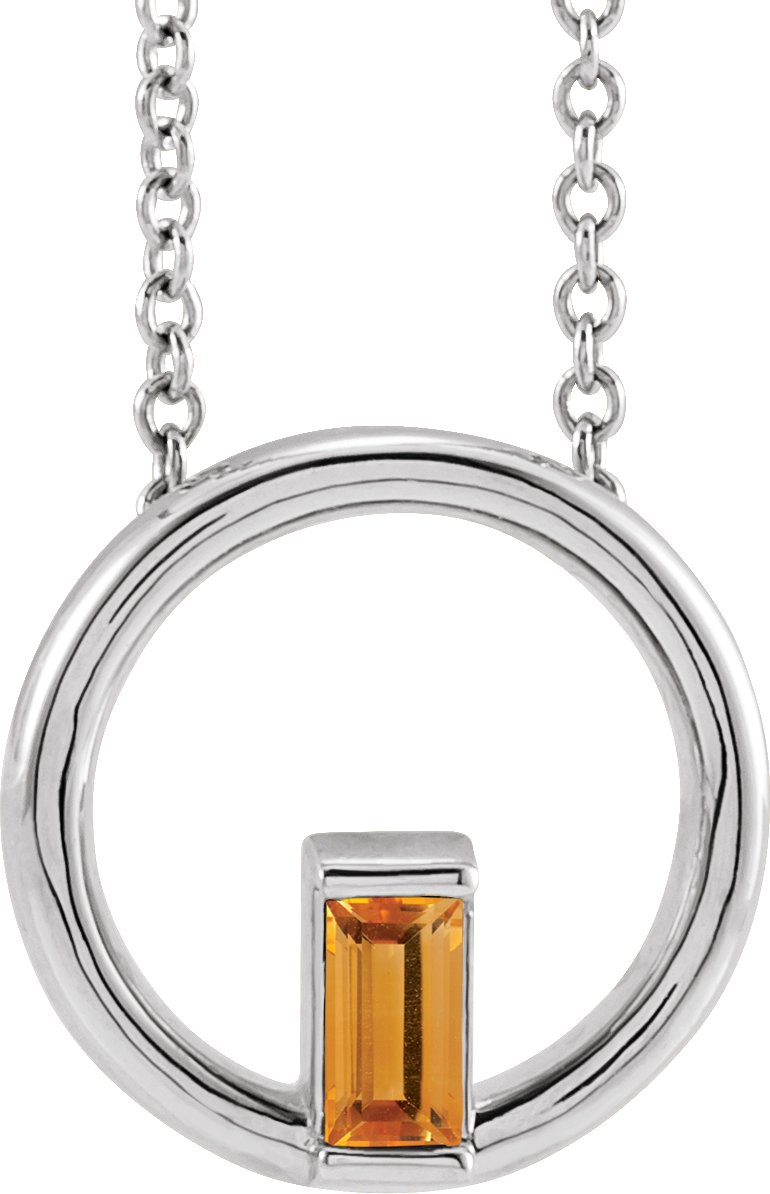 Sterling Silver Natural Citrine Circle 16-18" Necklace