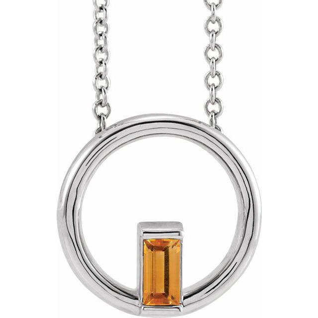 Sterling Silver Natural Citrine Circle 16-18 Necklace