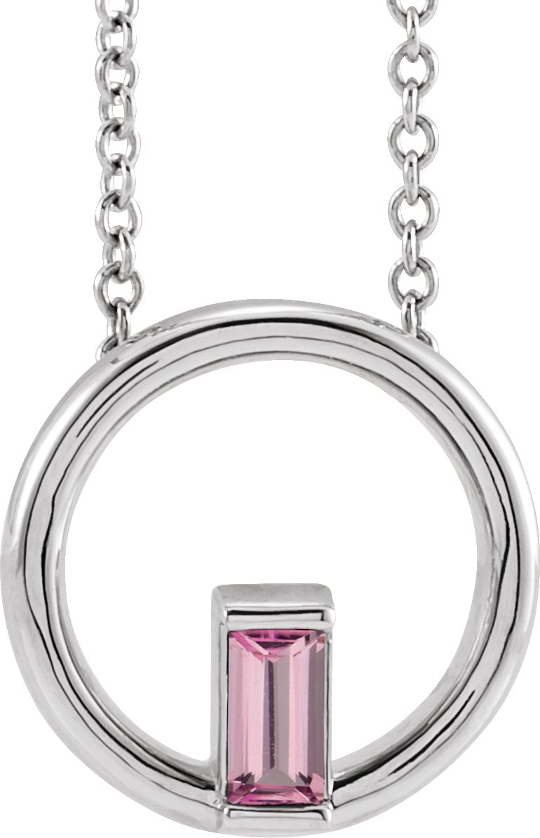 14K White Natural Pink Tourmaline Circle 16-18" Necklace