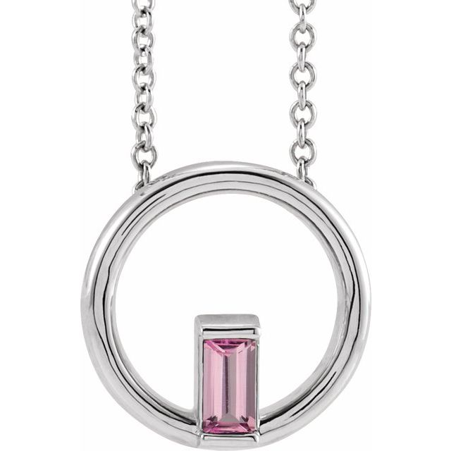 14K White Natural Pink Tourmaline Circle 16-18 Necklace