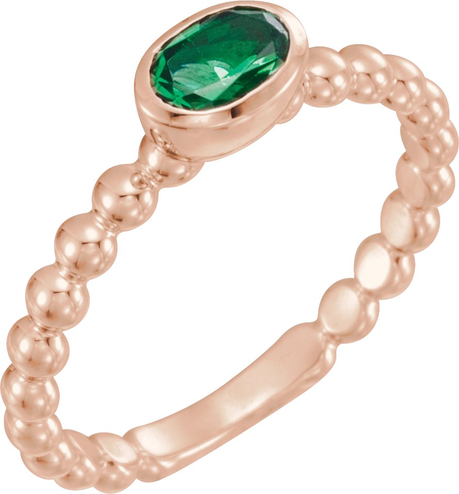 14K Rose Chatham Created Emerald Stackable Family Ring Ref 16233069