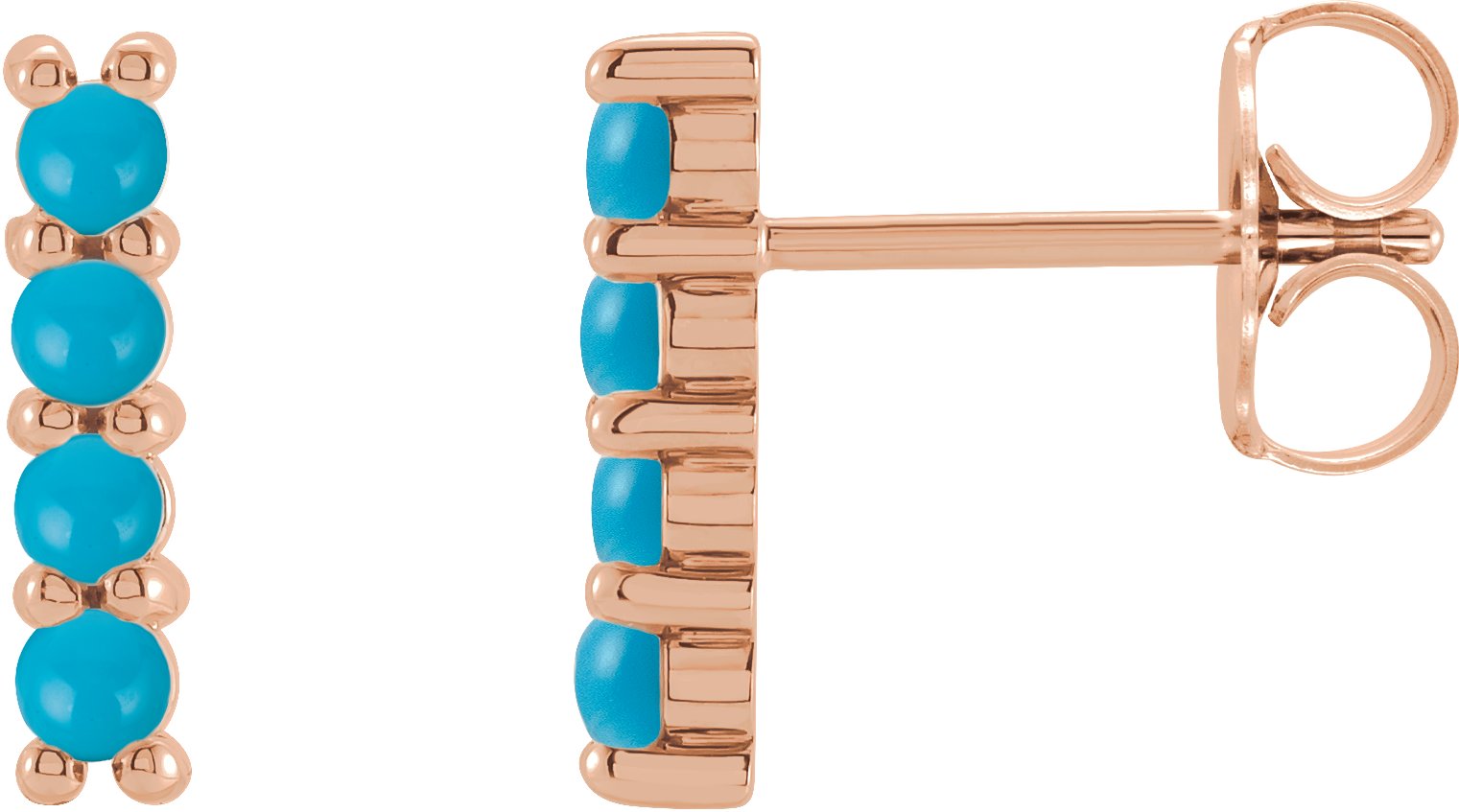 14K Rose Natural Turquoise Bar Earrings