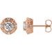 14K Rose 4 mm Natural White Sapphire & 1/10 CTW Natural Diamond Halo-Style Earrings