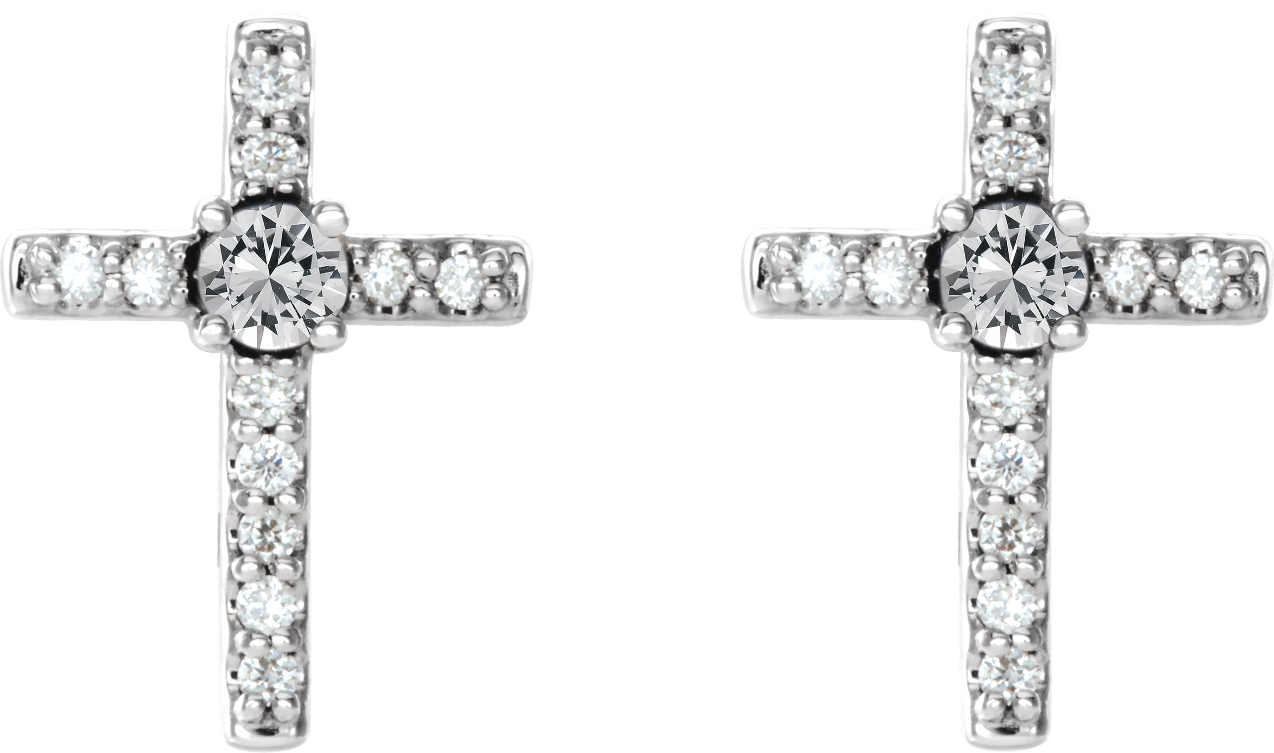 14K White 1/10 CTW Natural Diamond Cross Earrings  