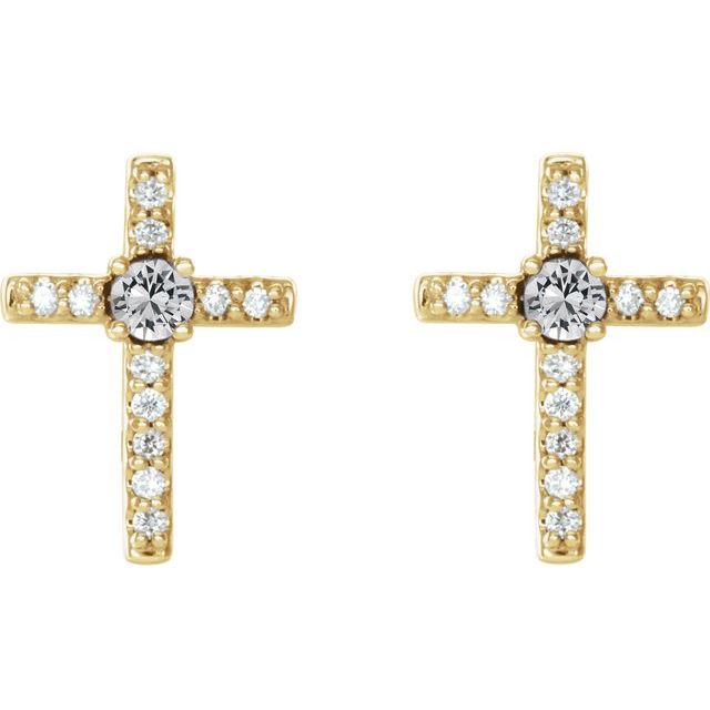 14K Yellow 1/8 CTW Natural Diamond Cross Earrings  