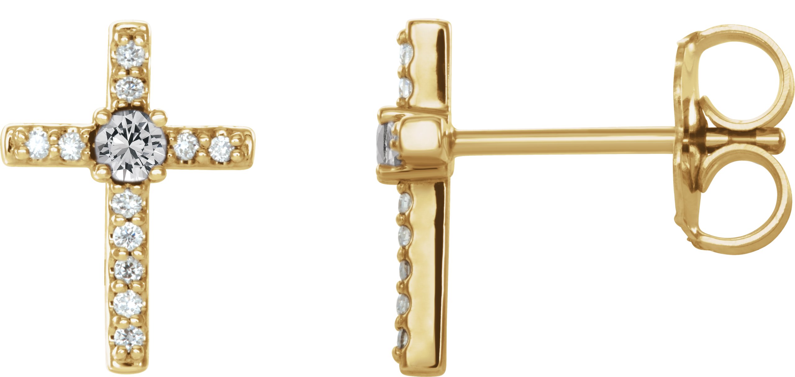 14K Yellow 1/10 CTW Natural Diamond Cross Earrings  