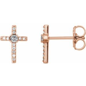 14K Rose 1/8 CTW Diamond Cross Earrings