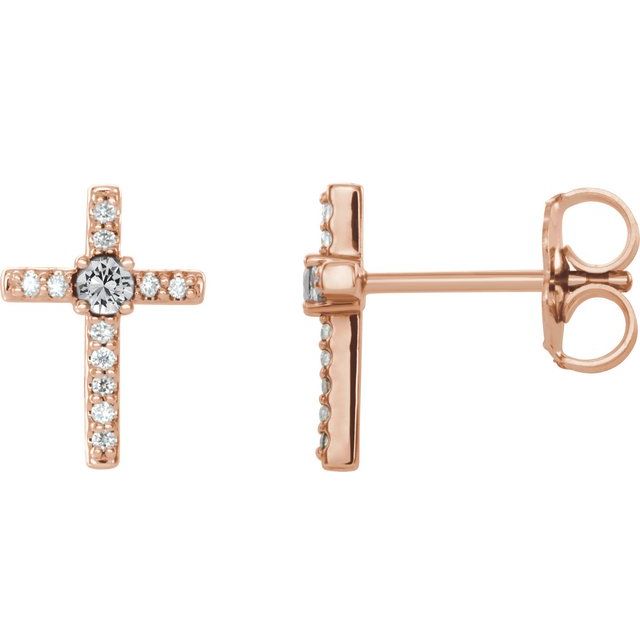 14K Rose 1/10 CTW Natural Diamond Cross Earrings  