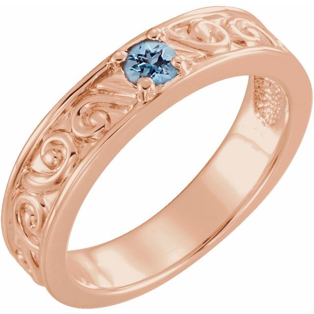 14K Rose Natural Aquamarine Family Stackable Ring