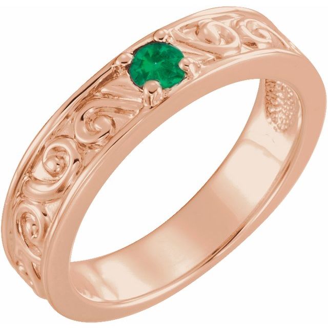 14K Rose Natural Emerald Family Stackable Ring
