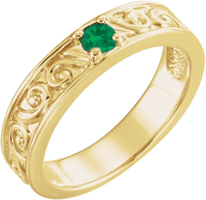 14K Yellow Chatham Created Emerald Stackable Family Ring Ref 16232557