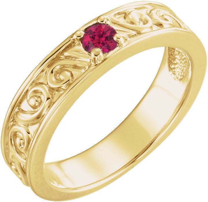 14K Yellow Chatham Created Ruby Stackable Family Ring Ref 16232565