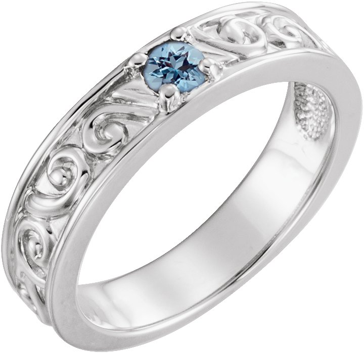 14K White Aquamarine Stackable Family Ring Ref 16232512