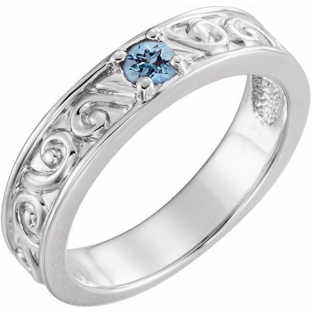 14K White Natural Aquamarine Family Stackable Ring