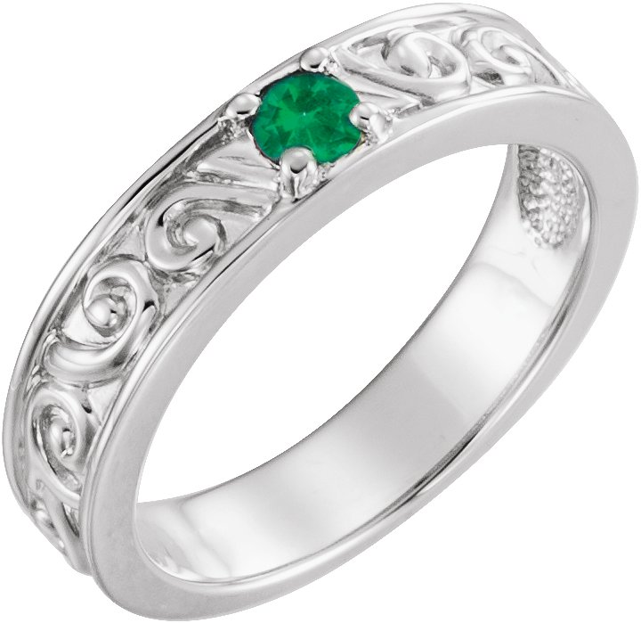 14K White Chatham Created Emerald Stackable Family Ring Ref 16232556