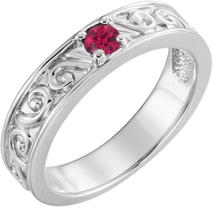 Sterling Silver Chatham Created Ruby Stackable Family Ring Ref 16232567