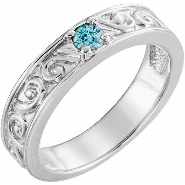 14K White Natural Blue Zircon Family Stackable Ring