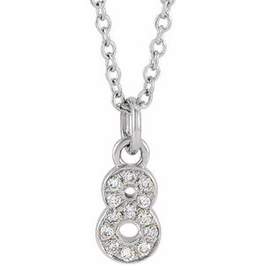 14K White .05 CTW Natural Diamond Numeral 8 16-18" Necklace