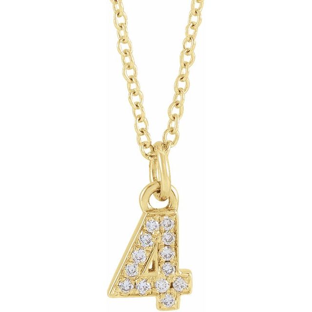 14K Yellow .03 CTW Natural Diamond Numeral 4 16-18" Necklace