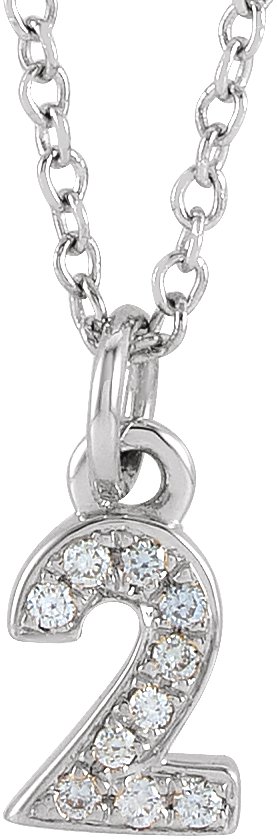 14K White .03 CTW Natural Diamond Numeral 2 16-18" Necklace