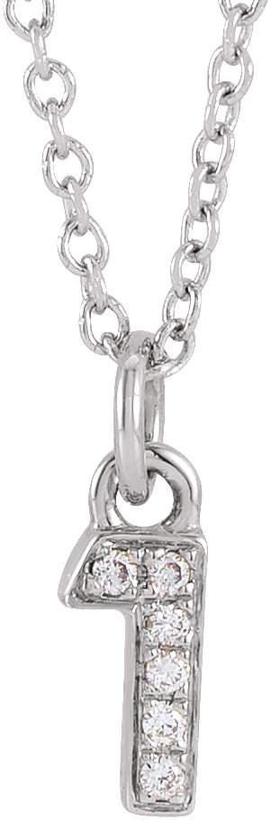 14K White .02 CTW Natural Diamond Numeral 1 16-18" Necklace