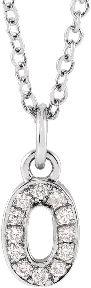 14K White Petite Pavé™ .04 CTW Natural Diamond Numeral 0 16-18" Necklace