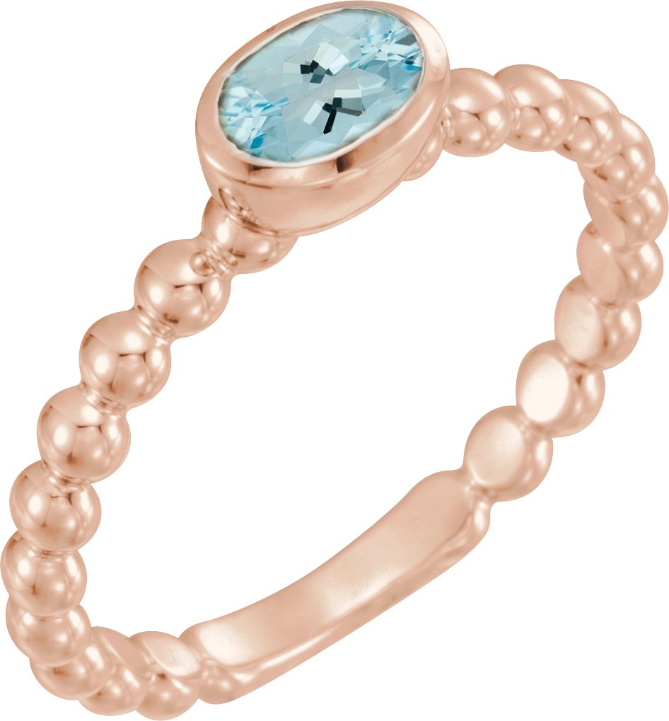 14K Rose Aquamarine Stackable Family Ring Ref 16233029