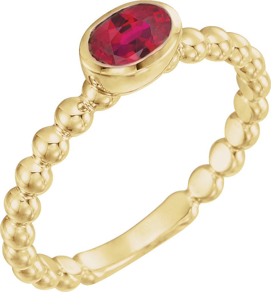 14K Yellow Chatham Created Ruby Stackable Family Ring Ref 16233076