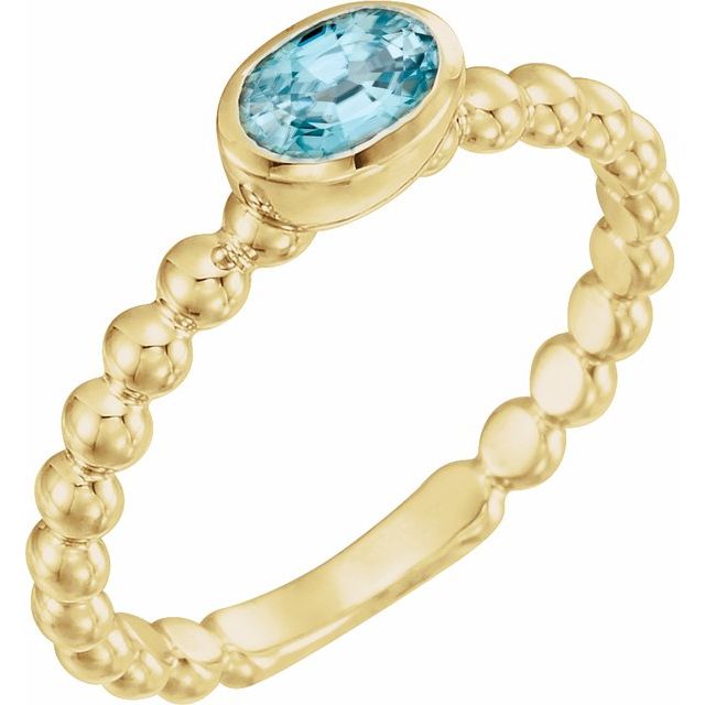 14K Yellow Natural Blue Zircon Family Stackable Ring