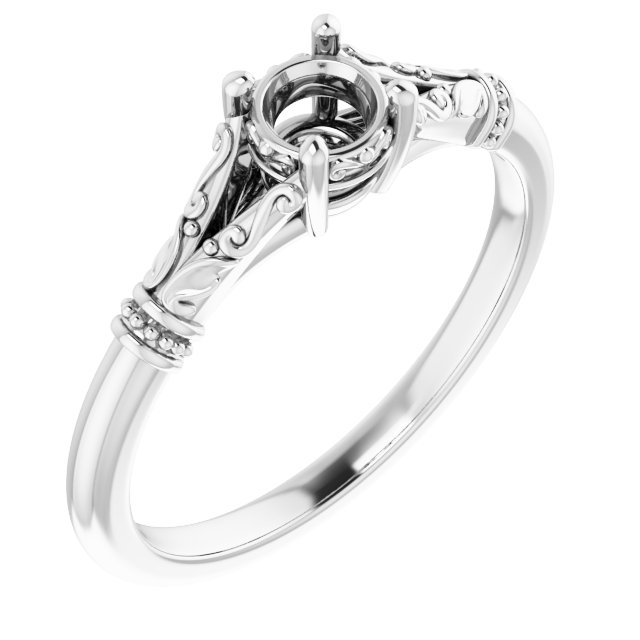14K White 4.4 mm Round Solitaire Engagement Ring Mounting