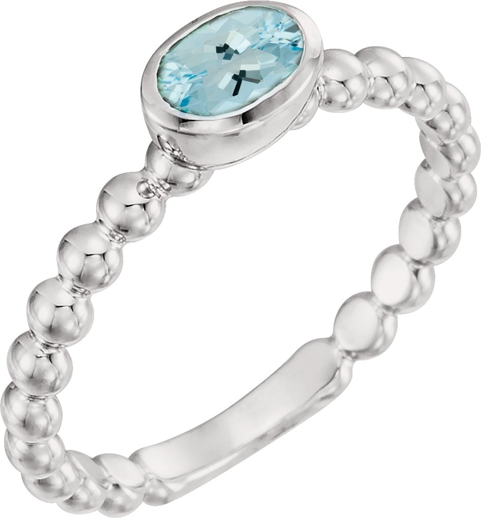 14K White Aquamarine Stackable Family Ring Ref 16233027